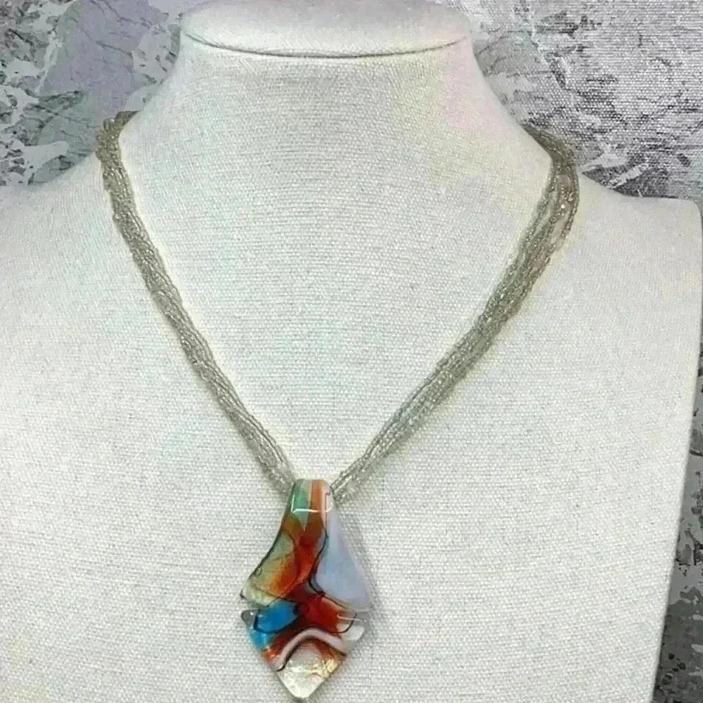Glass Pendant Glass Seedbead Necklace